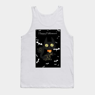 "Happy Halloween" Star Collar Black Cat Tank Top